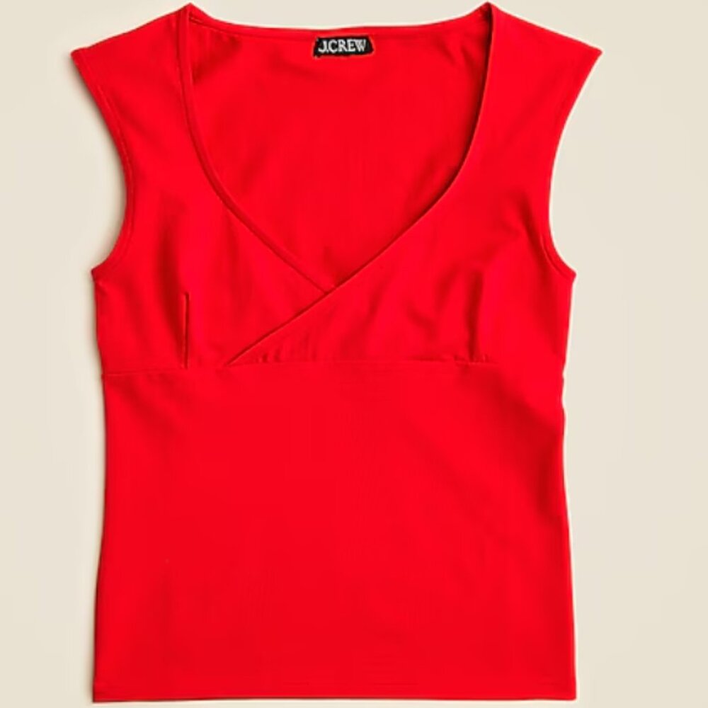 Stretch cotton cap-sleeve crossover shirt in vintage red from j crew